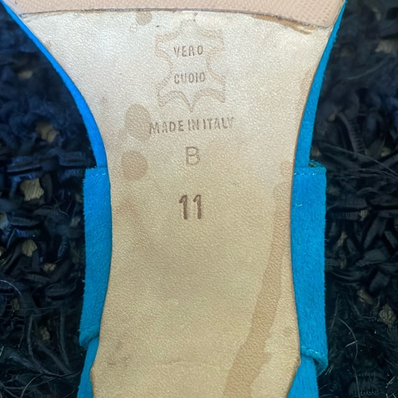 Sigerson Morrison Turquoise Suede Kitten Heel Slingback Sandals - Picture 14 of 15